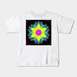 Retro Mandala Flower Pink Yellow Blue and Green Kids T-Shirt